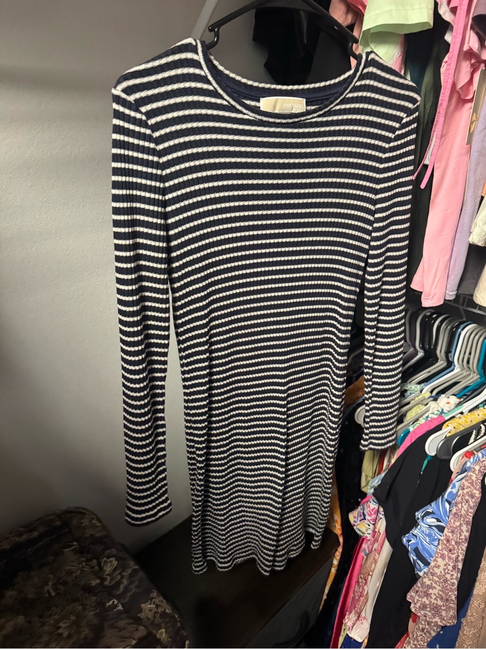 MICHAEL Michael Kors Navy & White Striped Long-Sleeve Knit Dress